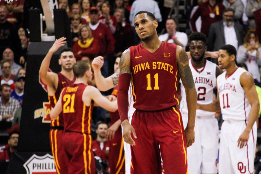 Junior Monte Morris reacts after a play during a game against the Oklahoma Sooners. The Cyclones would go on to lose 79-76, and be knocked out of the Big 12 Championship. 