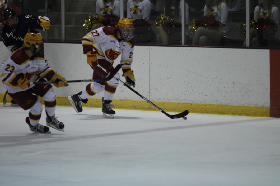 Senior forward Alex Stephens and freshman forward Jon Severson play at the game Oct. 30. The ending score was 11-0.