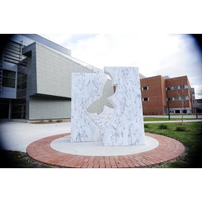 West of Coover Hall, The Moth was commissioned in 2008 by the department of computer engineering. Created by artist Mac Adams, the pieces message changes, based on the location of a spectator. 