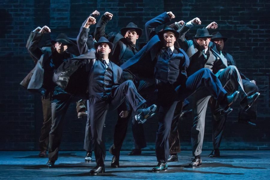 Jeff Brooks (Cheech) leads the mobsters in the show-stopping tap dance to Tain’t Nobody’s Biz-ness If I Do. The first national tour of Bullets Over Broadway, based on the movie by Woody Allen and featuring choreography by Susan Stroman, comes to Stephens Auditorium on Thursday.