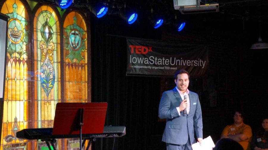 Lawrence Cunningham, general manager of the Iowa State Daily, emceed the first TEDx event on Monday, March 30. 