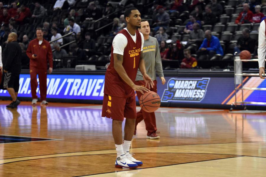 Junior guard Monte Morris prepares to shoot the ball at NCAA practice on March 16. ISU will face Iona on March 17 at the Pepsi Center in Denver.