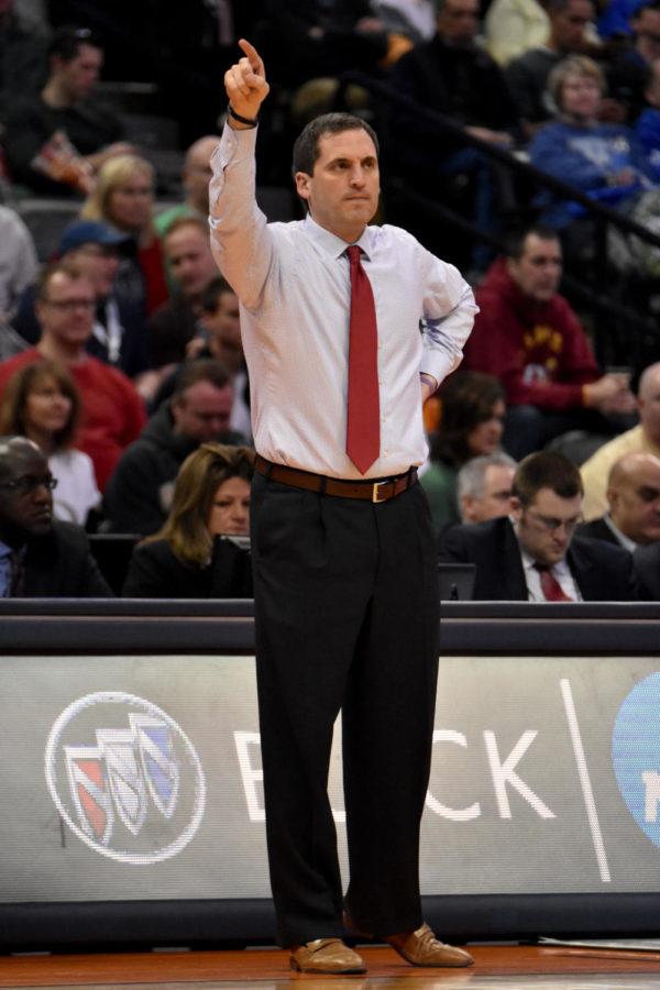 Head coach Steve Prohm motions to the team during the first round of the NCAA Tournament against Iona on March 17. ISU has been to a school-record of five consecutive NCAA Tournaments. Iowa State would go on to win 94-81.