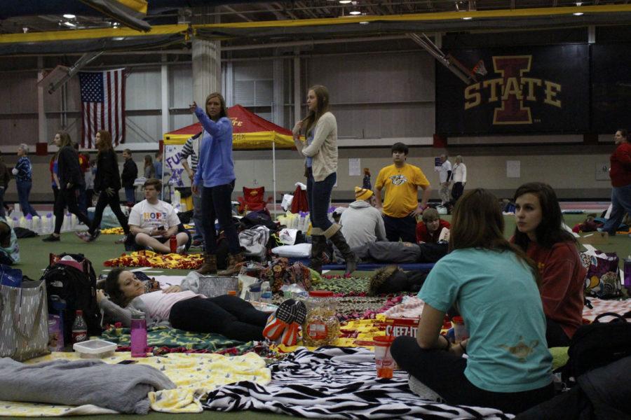 Sites were set up all over Lied Recreation Athletic Center for Relay for Life on Friday night. Participants brought blankets, food, games and other things to keep them occupied during the event, which lasted from 7 p.m. to 7 a.m.