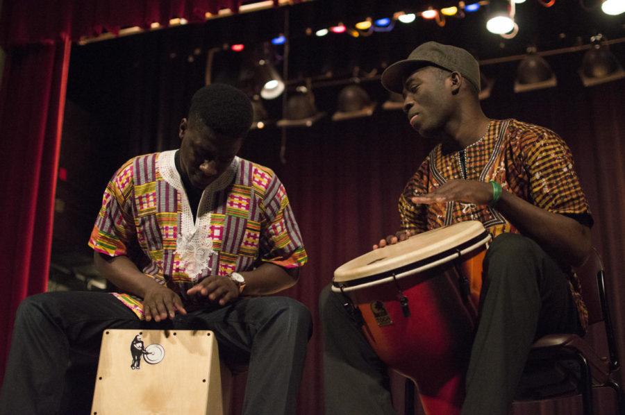 Two+performers+perform+a+traditional+drumming+act+during+Iowa+States+African+Night+on+Saturday.