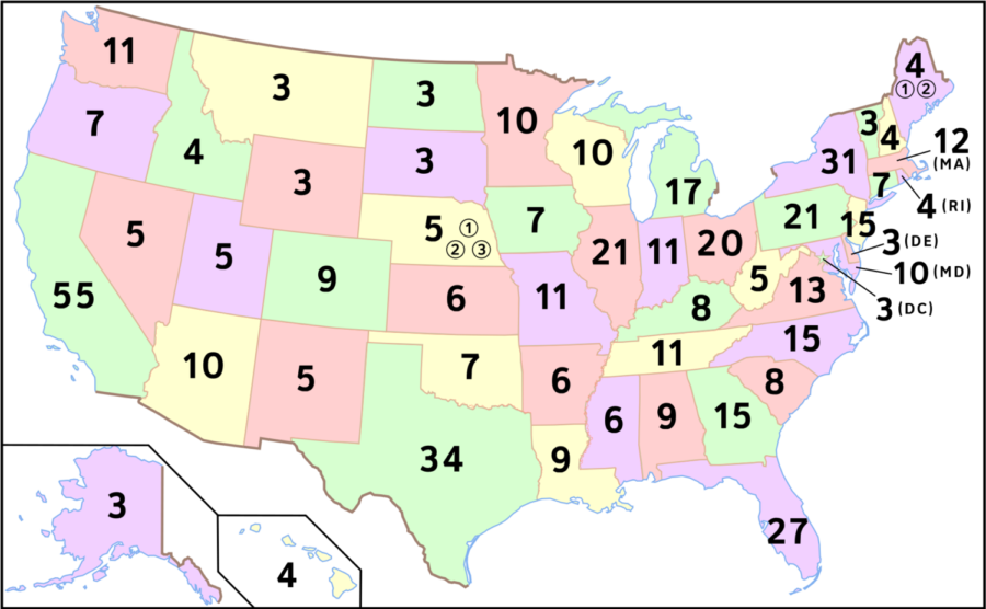 A map of electoral votes in 2008. Since then, Iowa now has six electoral votes.