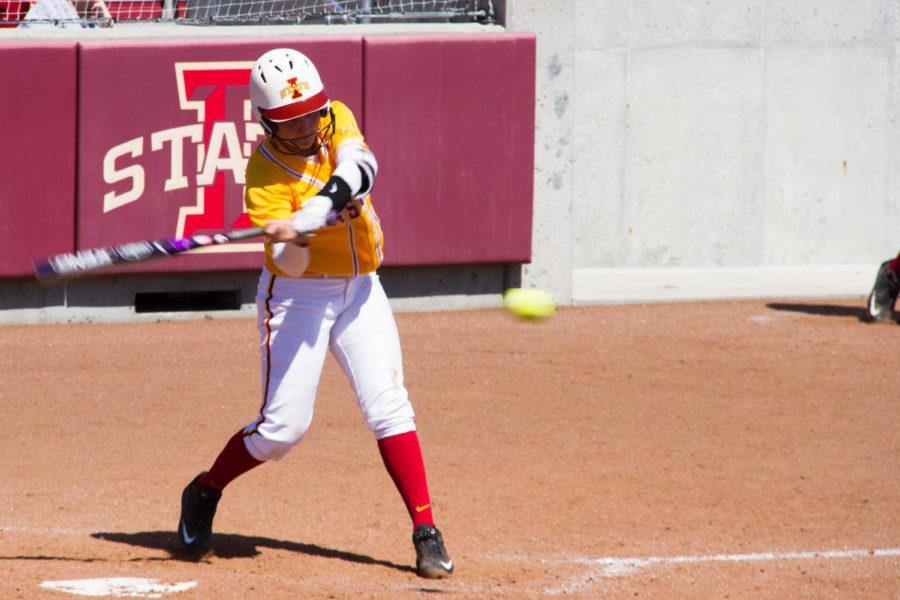 Sophomore Nychole Antillion swings at a pitch during a game against the Baylor Ladybears April 3 in Ames. The Cyclones would go on to lose 17-0 in five innings. 