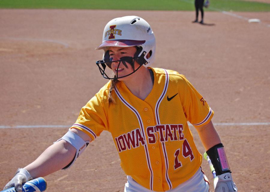 Outfielder Kelsey McFarland waits in the batters box in a 17-0 Cyclone loss to the Baylor Lady Bears on April 3, 2016.