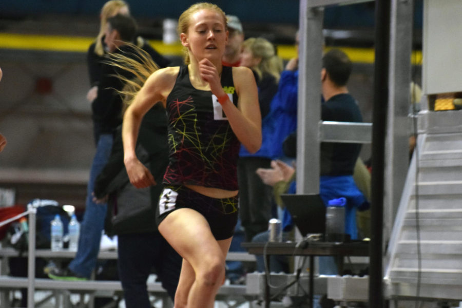 Sophomore Bethanie Brown runs in the womens 5000-meter run during the Iowa State Classic on Feb. 13. Brown ran the race unattached and finished 19th in her heat.