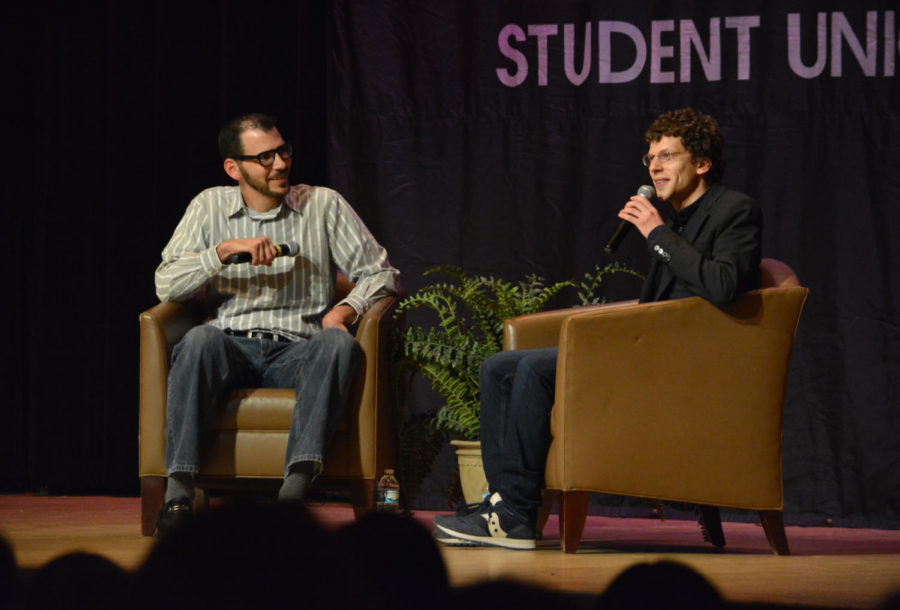 Jesse Eisenberg, actor known for starring in Zombieland and The Social Network, visited Iowa State for a Q&A held in the Great Hall of the Memorial Union on Jan. 27, 2017 during ISU AfterDark.