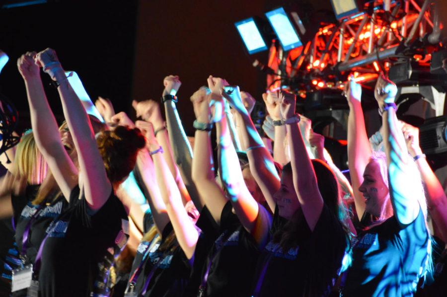 Students gather together and dance during Iowa State's 20th annual Dance Marathon on Jan 20. Dance Marathon is an event that helps raise money for the University of Iowa Children's Hospital. Students danced from 7 p.m. Friday night and continued on until 7 a.m. Saturday morning. 