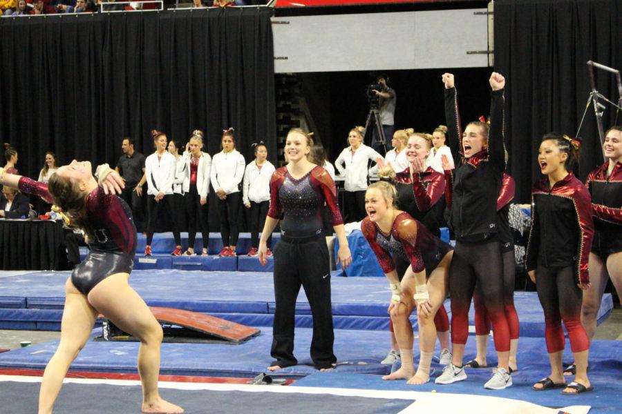 Junior Kelsey Paz scores a 9.775 on the floor exercise. The Cyclones scored a 195.175 over all which is their highest meet score of the season. 