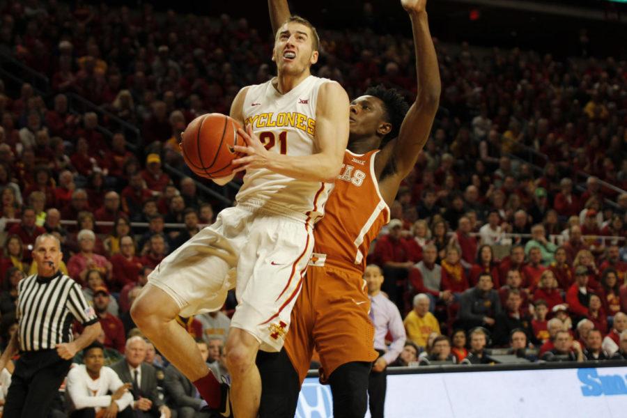 Iowa State senior Matt Thomas goes up to lay the ball in after getting past the Texas defense during the first half on Jan. 7.