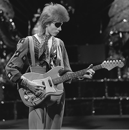 David Bowie filming a video for “Rebel Rebel” in 1974.
