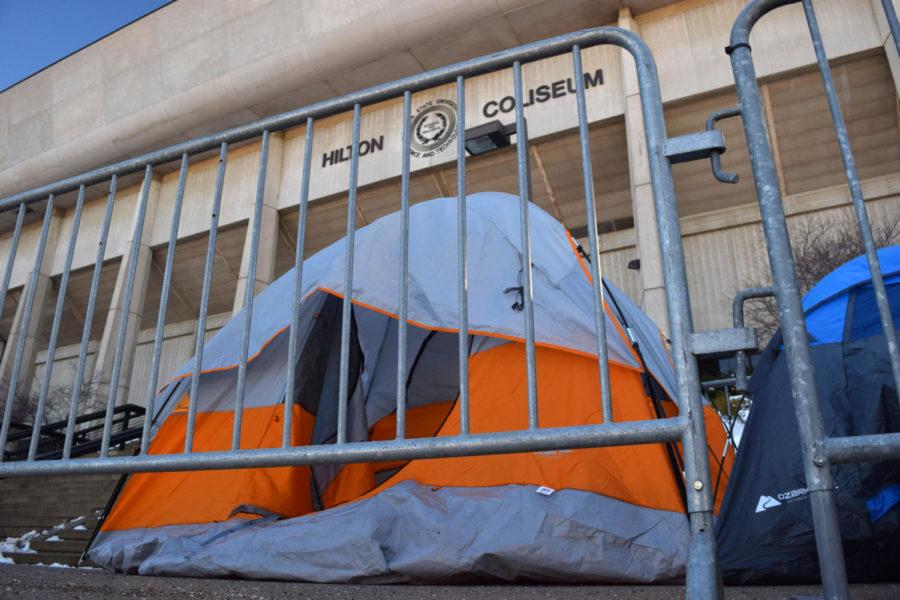 Students set up tents outside of Hilton Coliseum ahead of Iowa States game against Kansas on Monday, January 16, slated for ESPNs Big Monday. 