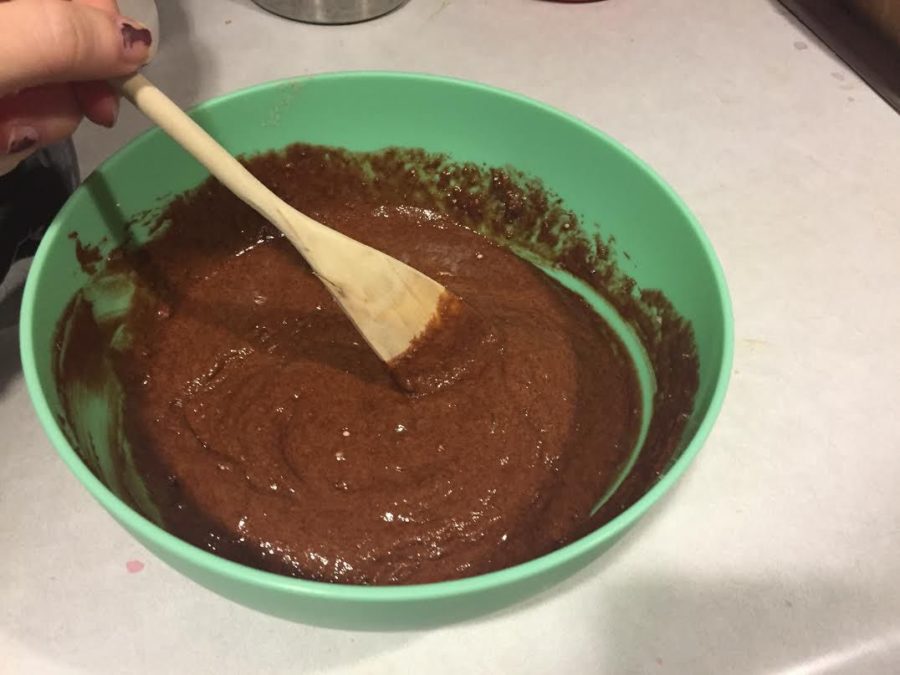 Mix the batter until both ingredients are blended.