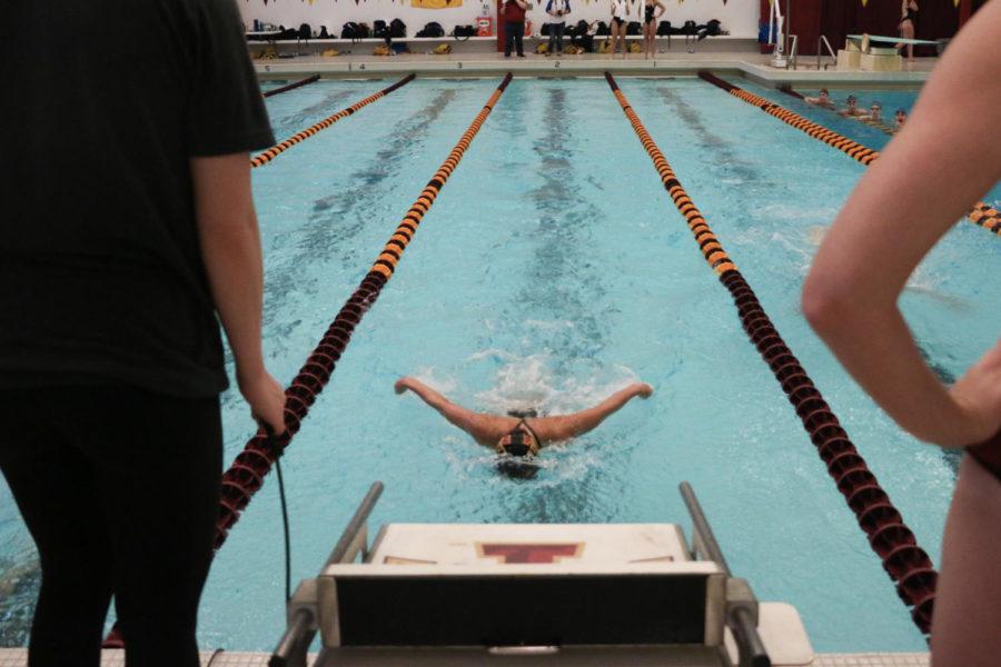 Iowa State junior Mary Kate Luddy swims the 200-yard butterfly during the meet against West Virginia Jan. 21 at Beyer Hall. Luddy finished third with a time of 2:06.70.