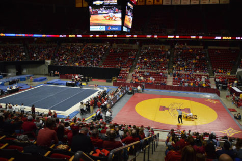 The Cyclones hosted the Oklahoma Sooners at Hilton Coliseum for simultaneous gymnastics and wrestling meets, an event called Beauty and the Beast. The gymnastics team fell to the Sooners 195.175-197.425, while the wrestling team lost 30-12.