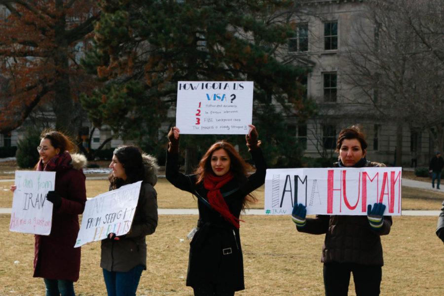 Iranian PhD students stand outside outside Parks Library Feb. 1. The six students, were protesting recent decisions that Donald Trump has made regarding the recent immigration ban on seven countries including Iran. 