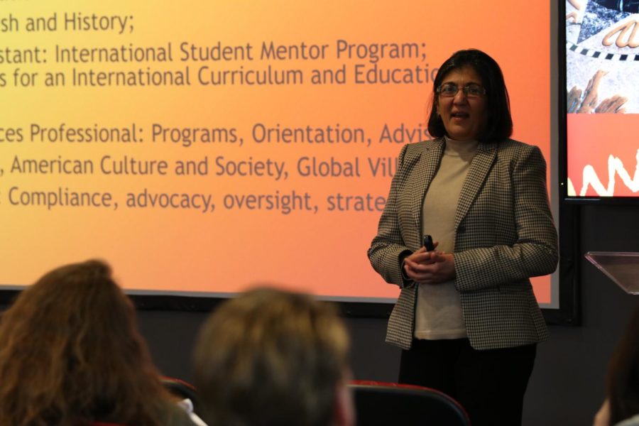 Dr. Roopa Rawjee, one of the candidates for Iowa States Director of International Students and Scholars, shares why she would best fit the role as the director during the forum Feb. 7. Rawjee was an international student from India.