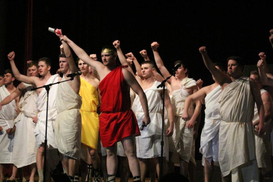 Pairing D consisting of Alpha Delta Pi, Kappa Kappa Gamma, Alpha Gamma Rho, Sigma Phi Epsilon, and non-greek members, performed their mini-musical, Theo: Legend in Progress, on Feb. 10. The theme of this years Varieties was Relive the Legends.