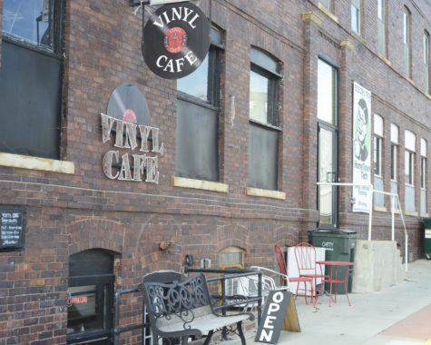 Vinyl Grind sits on Main Street as a cultural hub for the Ames Community. Serving coffee and pastries, the business also hosts local musicians and sells records.