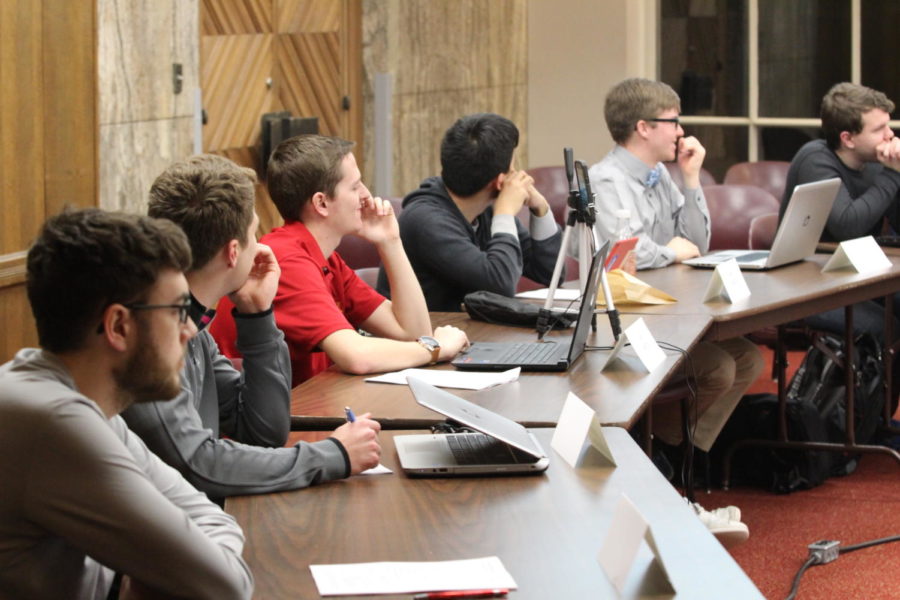 Members of the student government listen to a speaker during the student government meeting on Jan. 18 in the Memorial Union. 