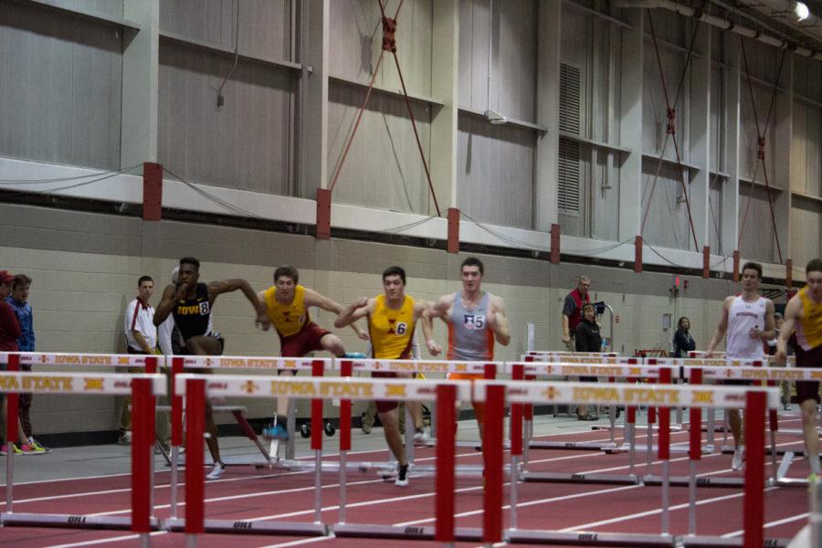 Logan+Schneider+and+Devin+Alvarado+compete+in+the+60-meter+hurdles+at+the+Iowa+State+Classic+on+February+11+at+the+Lied+Recreation+Center.