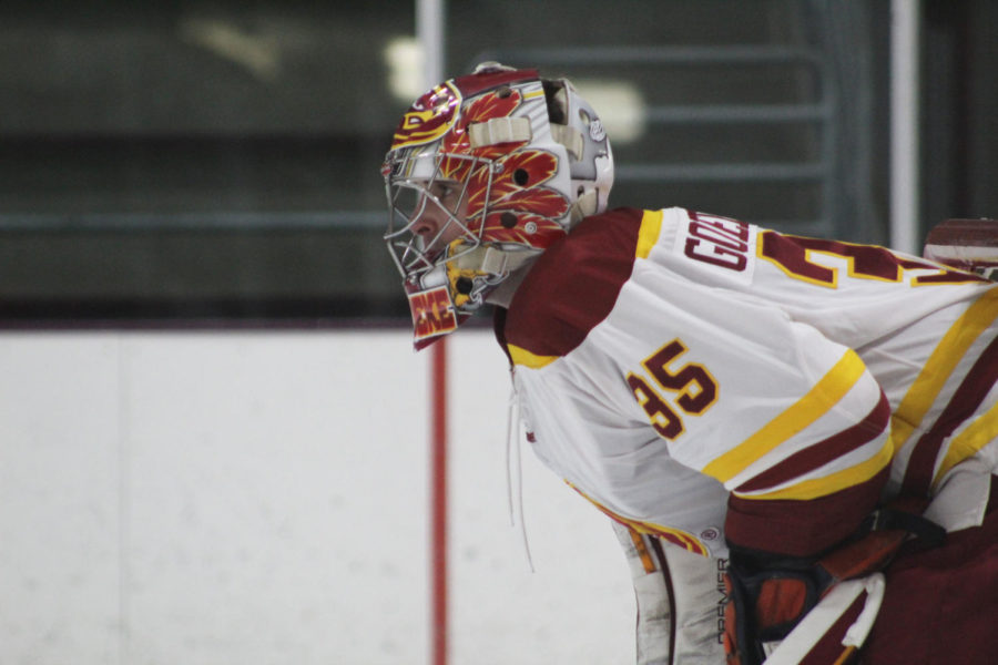 Junior goalie Matt Goedeke protects the goal during the game against Colorado on Dec. 9.