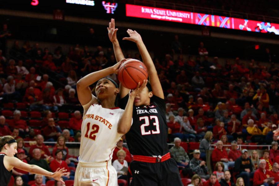 Seanna Johnson drives towards the hoop during Iowa States 79-68 win over Texas Tech. Johnson picked up her 1,000 career rebound in the win. 