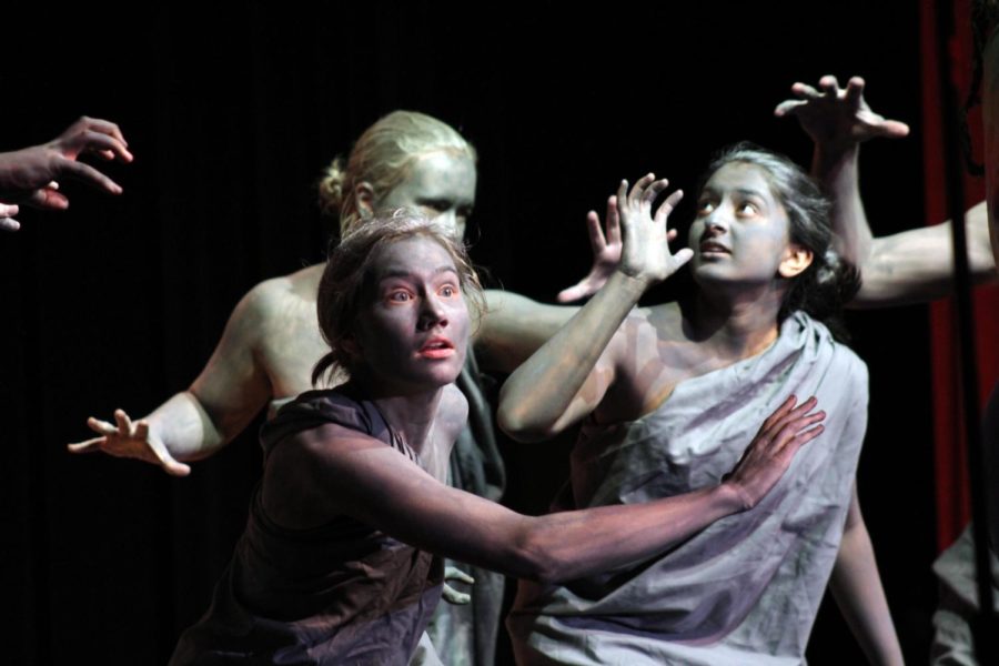 Statues freeze during Pairing E's performance of "Villains InCorpseOrated" during the Varieties Finals on Feb. 24.