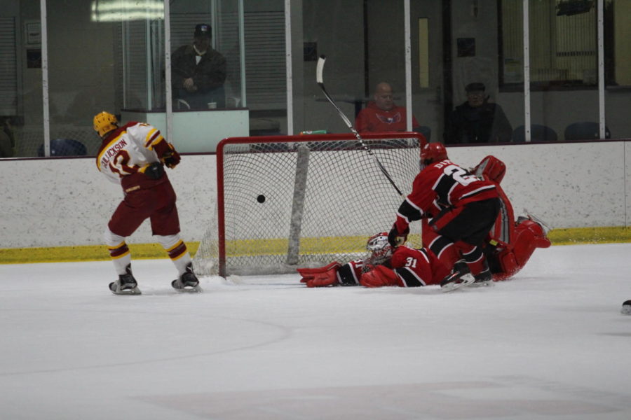 Freshman A.J. Gullickson scores in the third period bringing the score to 6-2. The Cyclones defeated Utah 6-2 Feb. 10.