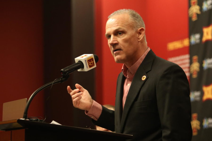 Kevin Dresser, Iowa States head coach of wrestling, speaks at his introductory press conference on Feb. 22, 2017. 