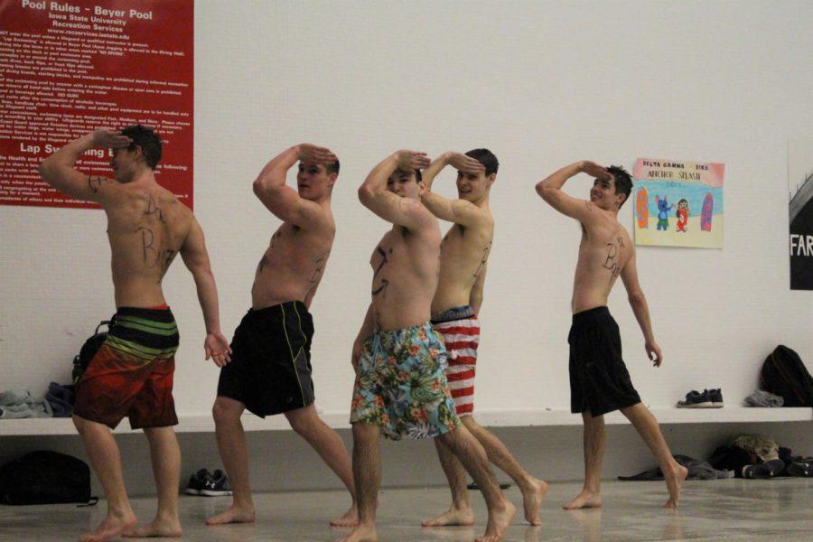 The Boyz perform their routine during philanthropy night. They are doing the Delta Gamma pose for the judges on Feb. 18.