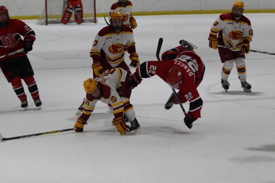 Senior Eero Helanto takes the puck away from Utah's Josh Dangel during the game Feb. 10. 