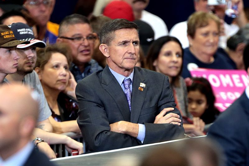 Retired U.S. Army lieutenant general Michael Flynn at a campaign rally for Donald Trump at the Phoenix Convention Center in Phoenix, Arizona.