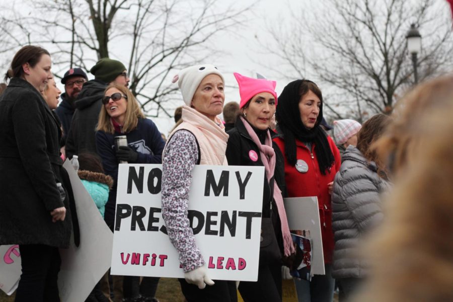A+protester+holds+a+sign+that+reads%2C+Not+my+president%2C+unfit+to+lead%2C+during+the+Womens+March+in+Des+Moines+on+Saturday.+Thousands+circled+the+Iowa+State+Capitol+to+raise+awareness+for+womens+issues.