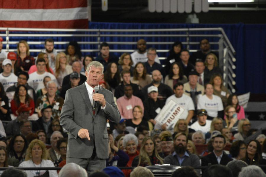 Iowa State Sen. Brad Zaun, a Republican from Urbandale who endorsed Donald Trump, speaks at a town hall for Trump at the Iowa State Fairgrounds in Des Moines, Iowa on Dec. 11.Mandatory credit to Alex Hanson if used elsewhere.