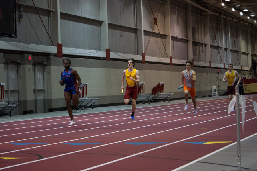 Eric Fogltanz competed in the 400-meter relay along with Ben Kelly, Roshon Roomes and Jaymes Dennison. They finished in third place during the Iowa State Classic on February 11 at the Lied Recreation Center.