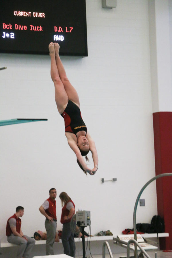 Iowa State senior Becky Stochl dives during the meet against West Virginia Jan. 21. 