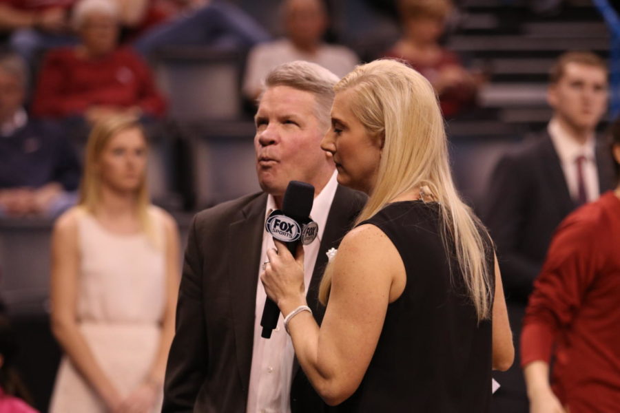 Iowa State Head Coach Bill Fennelly is interviewed before the second half against Kansas State began as apart of the FOX Sports broadcast.