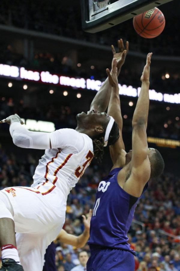 Iowa State freshman Solomon Young attempts a layup during the Cyclones semifinal game against TCU at the Big 12 Championship in Kansas City, Missouri March 10, 2017. Young played for 30 minutes and contributed 9 points in the Cyclones 84-63 win over the Horned Frogs. 