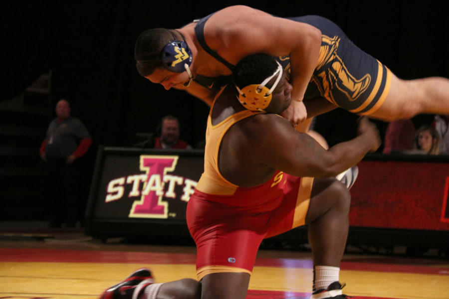 Redshirt senior Quean Smith takes down West Virginias A.J. Vizcarrondo last season. Wrestling at 285 lbs Smith won his match with a 3-1 decision in sudden victory. Having been the first match of the day, Smith set the Cyclones with a good lead. 
