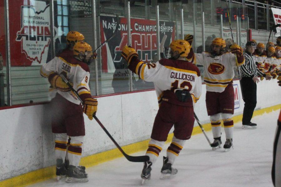 Cyclone Hockey goal celebration during the playoff victory Colorado to advance to the quarterfinals.