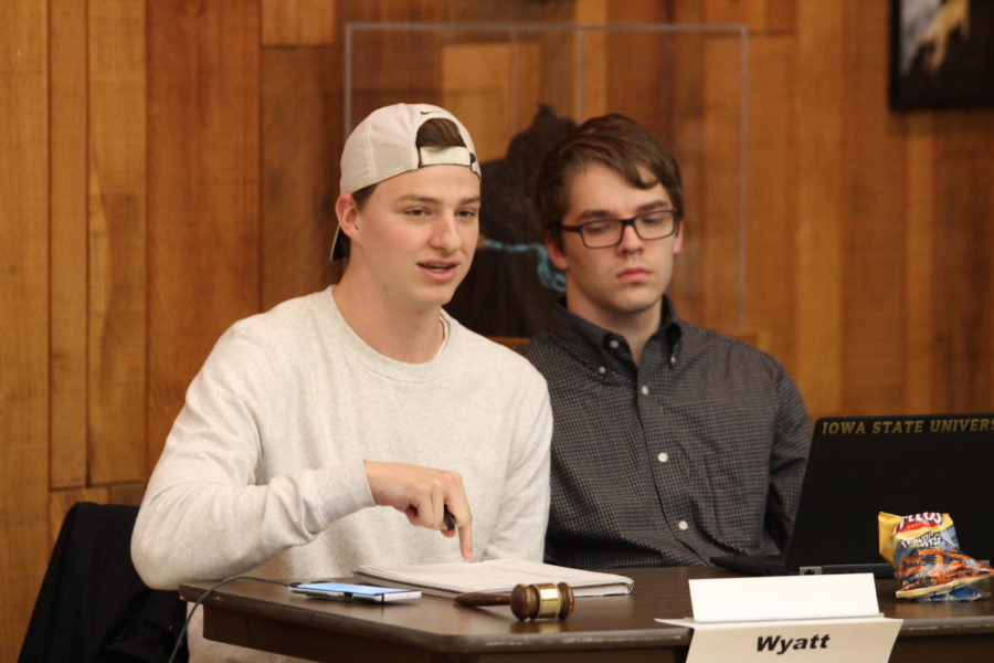 IRHA Vice President Wyatt Scheu (left) and President Jacob Zirkelbach address the IRHA committee at their meeting on March 2, 2017. 
