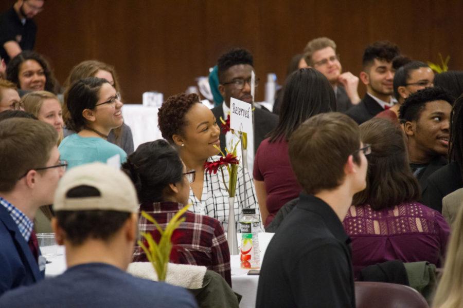 Students and staff gather for closing remarks during ISCORE, March 3 in the Memorial Union.