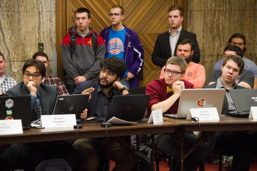 Senators hear testimony from various students in regards to whether or not Student Government should pass a resolution asking President Leath to protect all students, regardless of if they are illegal citizens or not, Wednesday night in the Memorial Union.  