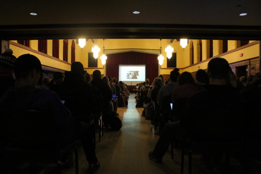 Students crowded into the Great Hall for the premiere of Iowa State graduate Vanessa McNeals documentary on March 27. McNeal premiered her documentary The Voiceless, in which five men share their stories as being victims of sexual assault. 