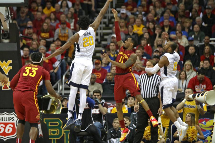 Monte Morris puts up a floater in the first half of the Big 12 Championship game on Saturday in Kansas City, Missouri.