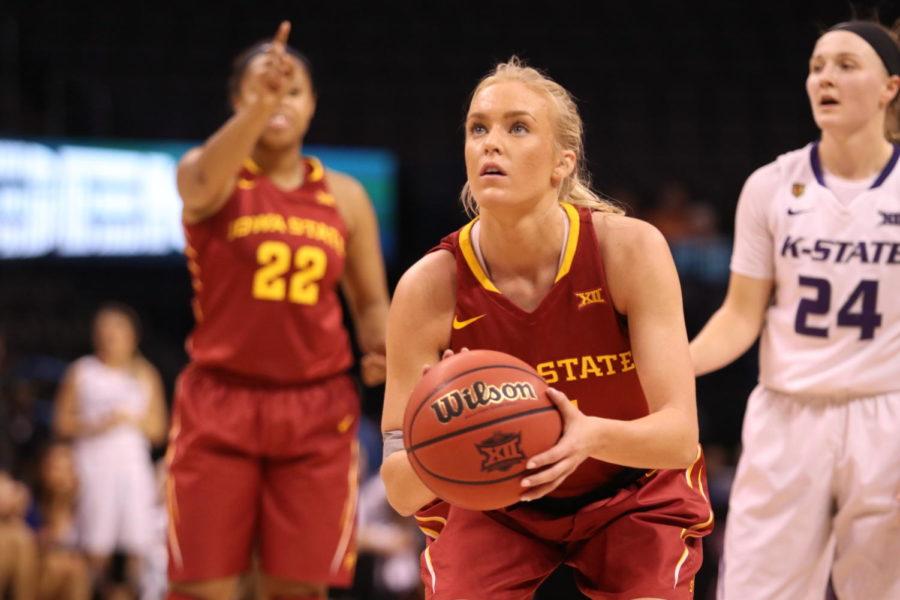 Iowa State junior Jadda Buckley attempts a free throw during the fourth quarter against Kansas State. Buckley would score 9 points in the loss in the Big 12 tournament.